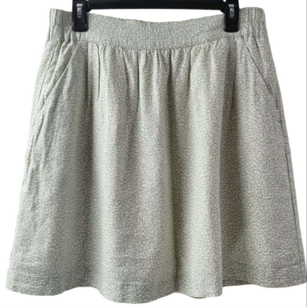 Loft Outlet Green Floral Lined Linen Side Pocket Aline Skirt Size Medium.